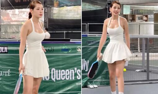 Chi Pu mồ hôi nhễ nhại, lấp ló vòng 1 'nóng hừng hực' trên sân pickleball 