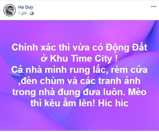 NTK Hà Duy, Đậu Hồng Phúc, sao Việt, động đất, rung lắc