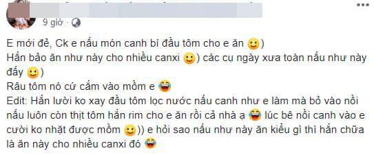 râu tôm nấu với bầu, chăm vợ sau sinh, giới trẻ 