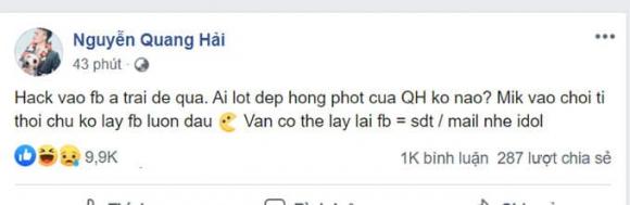 Quang Hải, Quang Hải bị hack facebook, Huỳnh Anh 