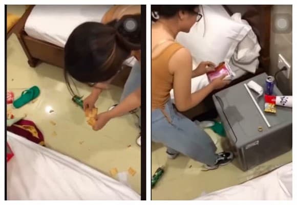 xả rác ở khách sạn, cô gái xả ra, giới trẻ