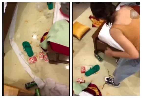 xả rác ở khách sạn, cô gái xả ra, giới trẻ