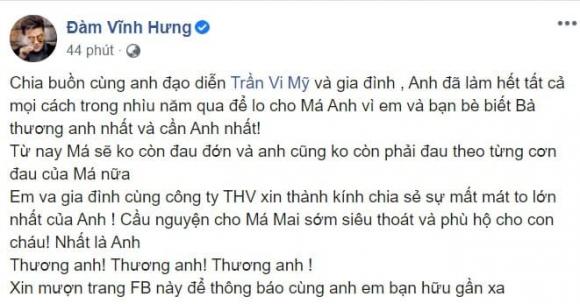 đạo diễn Trần Vi Mỹ, mẹ đạo diễn Trần Vi Mỹ qua đời, sao Việt