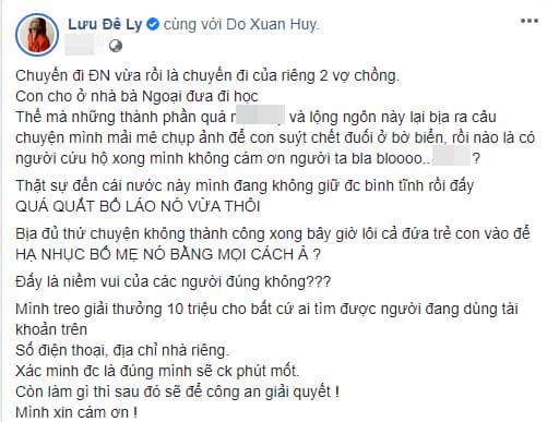 Lưu Đê Ly, Lưu Đê Ly để con suýt chết đuối, sao Việt 