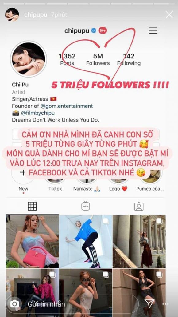 Vừa cán mốc 5 triệu theo dõi trên Instagram, Chi Pu liền bị tố 'hack follow' lộ liễu