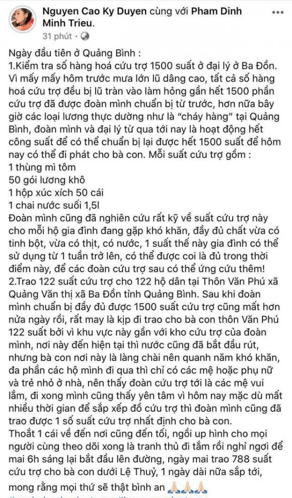 Kỳ Duyên, Minh Triệu, sao Việt cứu trợ miền Trung