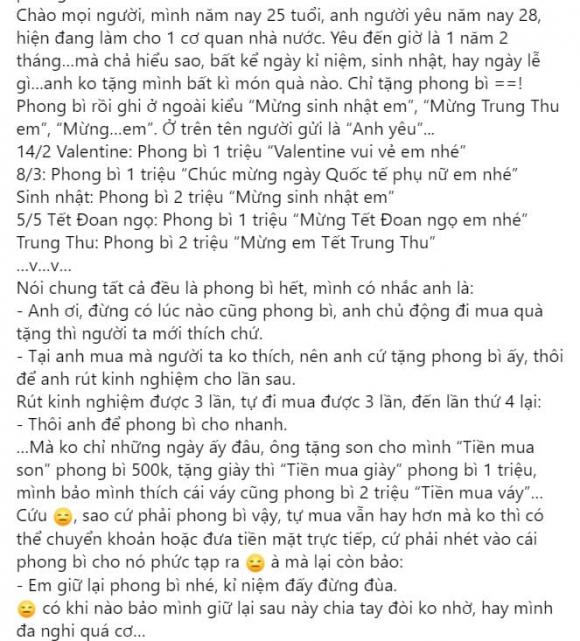 tằng quà cho người yêu, tặng phong bì cho người yêu, chuyện tình yêu