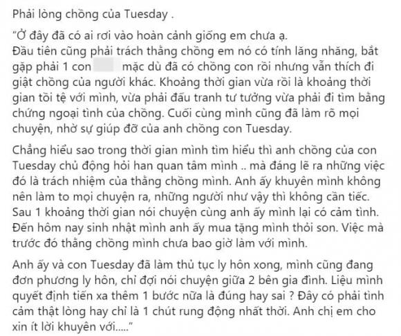 chồng ngoại tình, yêu chồng của tuesday, ngoại tình với chồng