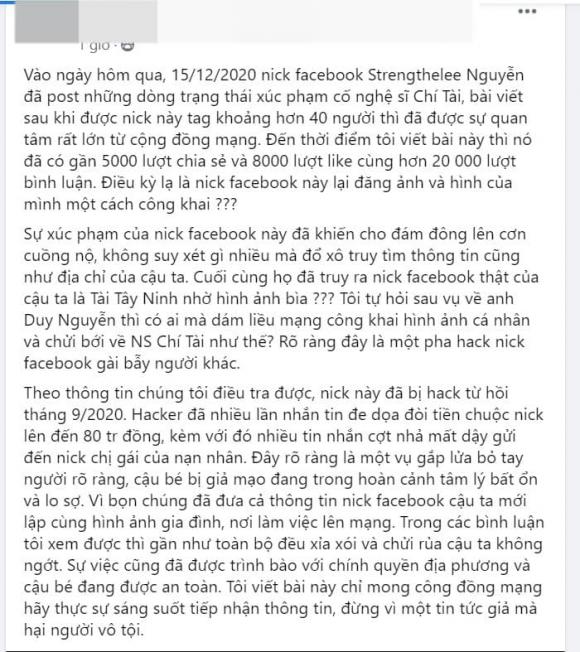 nghệ sĩ Chí Tài, thanh niên xúc phạm NS Chí Tài, danh hài Chí Tài qua đời