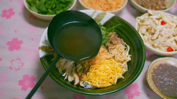 bún thang, công thức nấu bún thang, cách làm bún thang