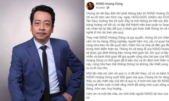 NSND Hoàng Dũng, qua đời, sao Việt, 