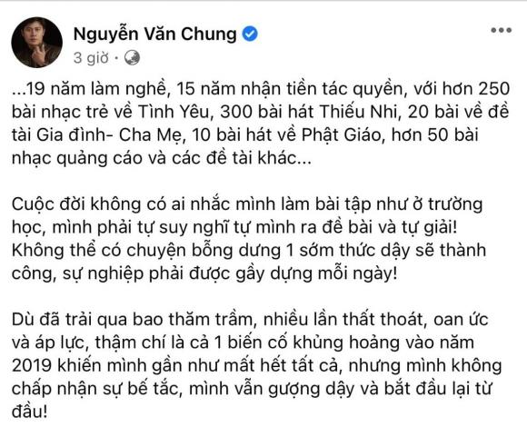 Nhạc sĩ Nguyễn Văn Chung, tiền tác quyền, sáng tác nhạc, nhạc sĩ, kỷ niệm 20 năm sáng tác