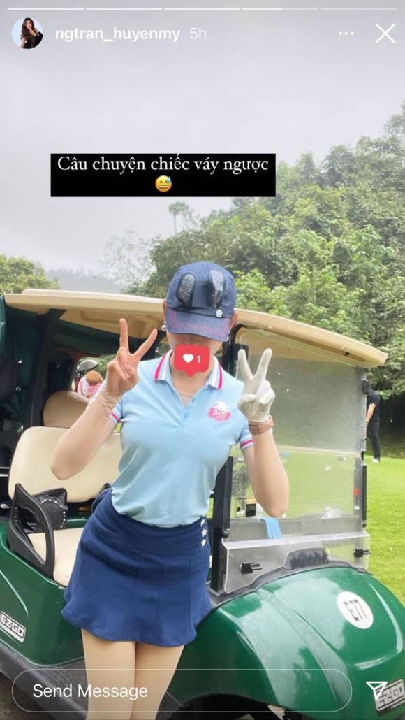 Á hậu Huyền My gặp tai nạn mặc ngược váy khi đi chơi Golf