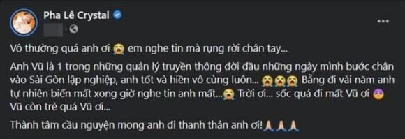 lý phương châu, cindy thái tài, ca sĩ pha lê, Pha lê, quản lý cũ pha lê qua đời, pha lê báo tin tang sự