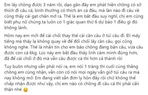chồng đi câu cá, chồng ngoại tình, phản bội