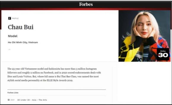 Châu Bùi, Tạp chí Forbes, 30 Under 30