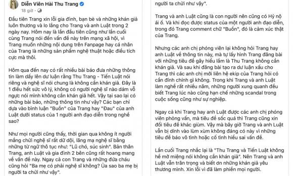 Thu Trang, Tiến Luật, đạo diễn, khán giả không nuôi nghệ sĩ, sao Việt