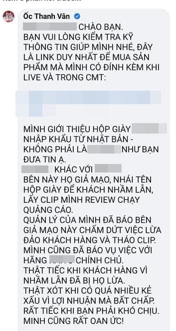 Ốc Thanh Vân phản hồi khi bị nghi oan bán hàng kém chất lượng.