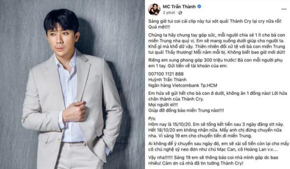 MC Trấn Thành, Tiền từ thiện, Sao Việt