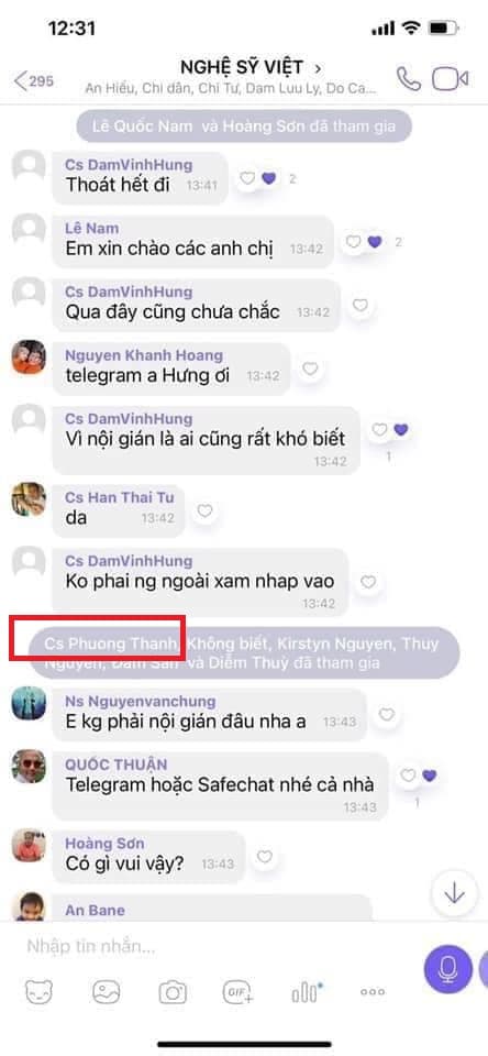 group chat Nghệ sĩ Việt, Phương Thanh, Nguyễn Phương Hằng, sao Việt,