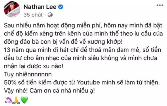 Ca sĩ Nathan Lee, làm từ thiện, sao Việt