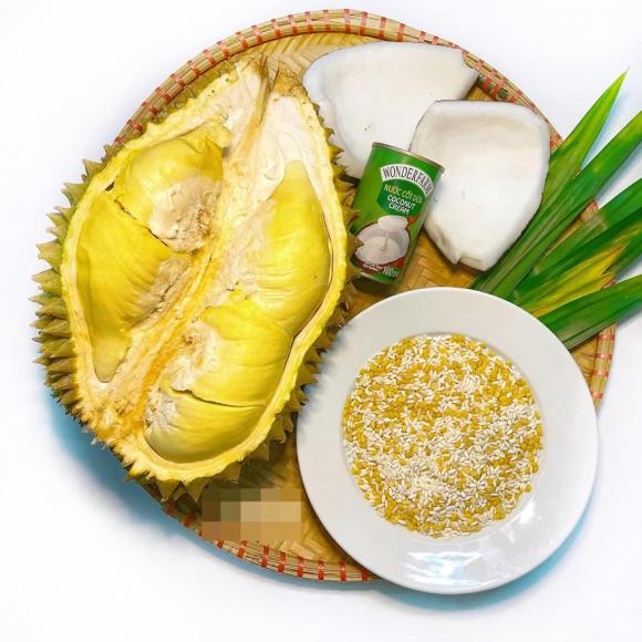 xôi dừa sầu riêng, công thức làm xôi dừa sầu riêng, món ngon từ sầu riêng