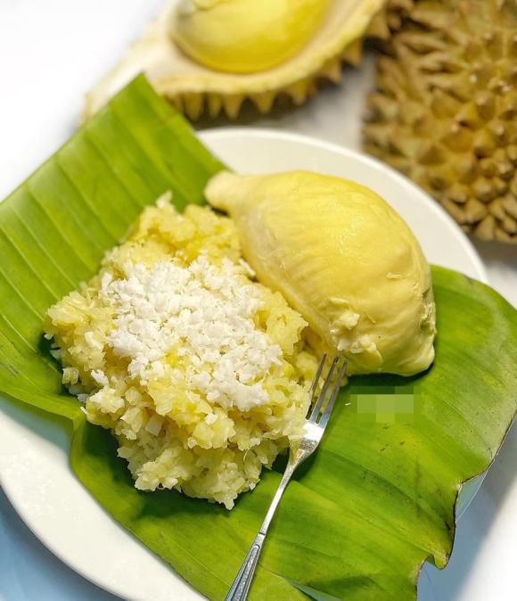 xôi dừa sầu riêng, công thức làm xôi dừa sầu riêng, món ngon từ sầu riêng