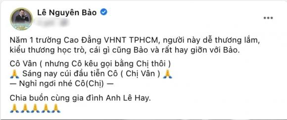 Phan Cẩm Vân, Đạo diễn Lê Hay, Qua đời, Sao Việt