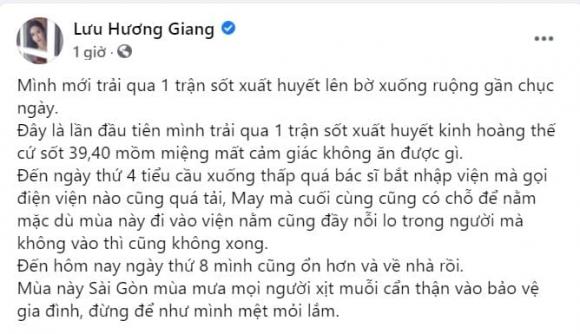 Lưu Hương Giang, sốt xuất huyết, sao Việt