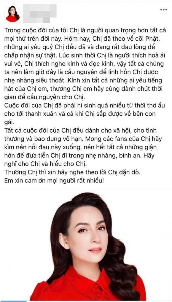 Phi Nhung, Qua đời, Nữ ca sĩ, Em ruột cố ca sĩ