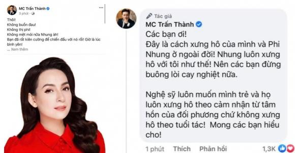 ca sĩ Phi Nhung, MC Trấn Thành, danh hài Trấn Thành, sao Việt