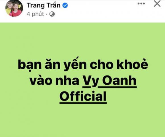 Trang Trần bất ngờ đăng status như đang ủng hộ hành động của Vy Oanh