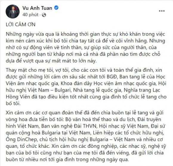 MC Anh Tuấn, bố MC Anh Tuấn qua đời, giáo sư âm nhạc Vũ Hướng