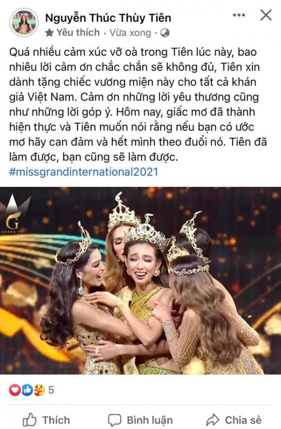 Miss Grand International 2021, hoa hậu Thùy Tiên, sao Việt, Hoa hậu hòa bình thế giới