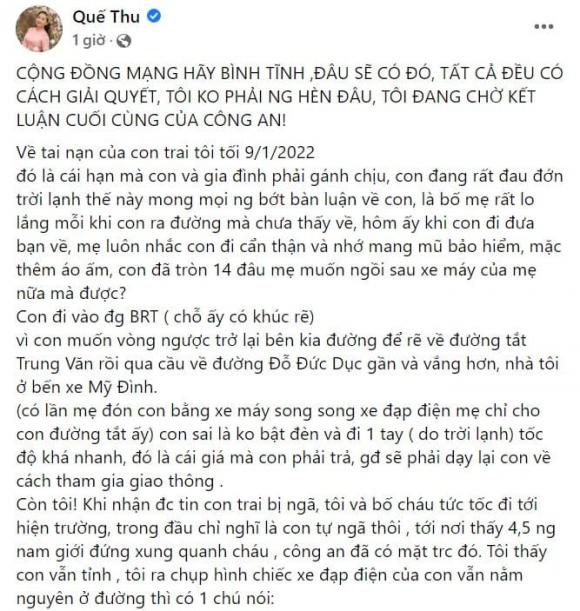 nghệ sĩ Thu Quế, con trai Thu Quế, sao Việt