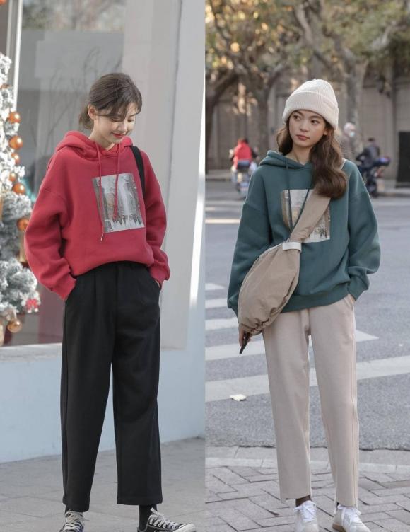 thời trang đẹp, thời trang, cách mặc áo hoodie đi chúc Tết