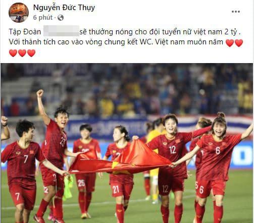 ĐT nữ Việt Nam vào World Cup, thưởng ĐT nữ Việt Nam vào World Cup, sao việt 