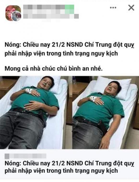 nghệ sĩ Chí Trung, đột quỵ, sao Việt