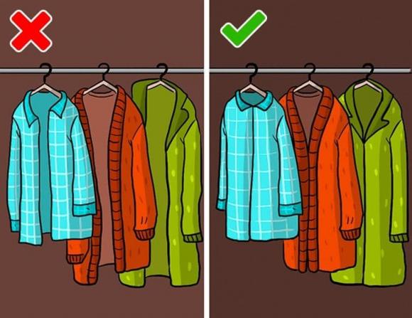 treo quần áo, sắp xếp quần áo, cách treo quần áo, bảo quản quần áo