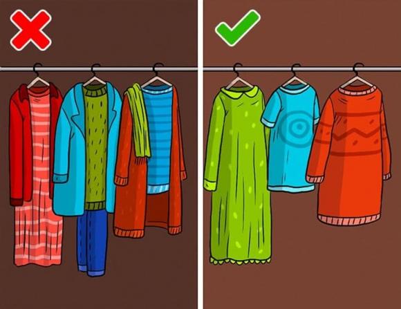treo quần áo, sắp xếp quần áo, cách treo quần áo, bảo quản quần áo