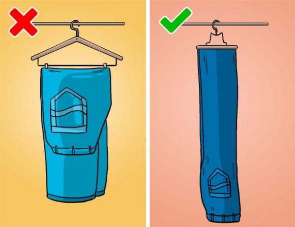 treo quần áo, sắp xếp quần áo, cách treo quần áo, bảo quản quần áo