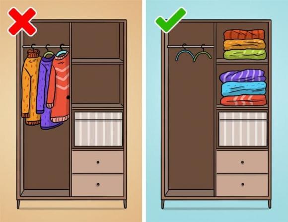 treo quần áo, sắp xếp quần áo, cách treo quần áo, bảo quản quần áo