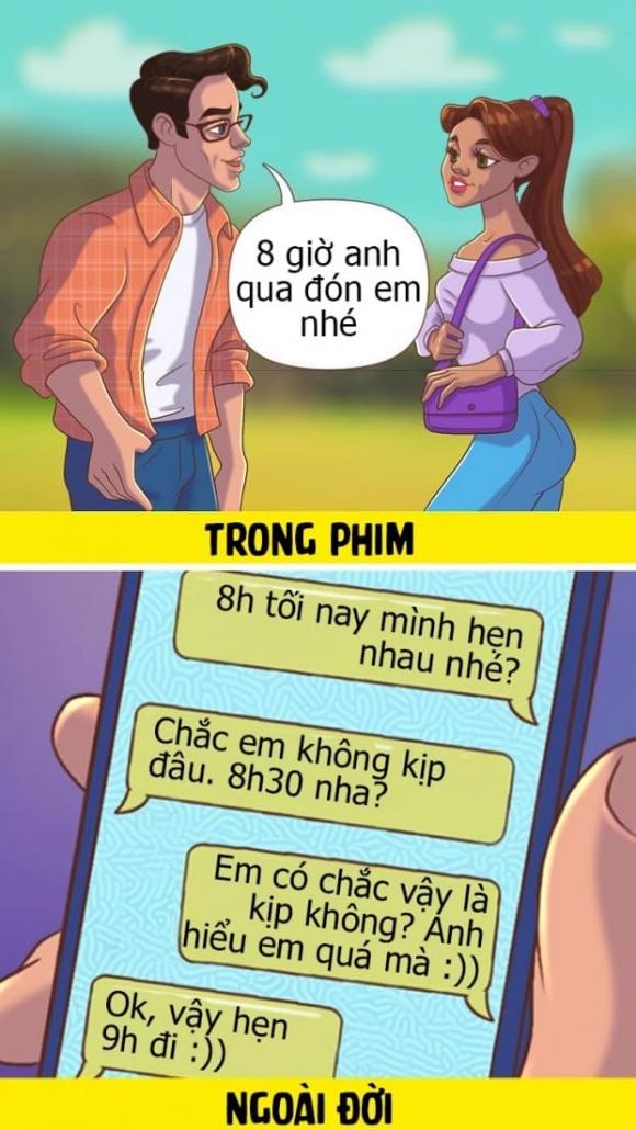 sự khác biệt giữa tình yêu trong phim và ngoài đời, tình yêu, bộ tranh, tranh minh họa, tình yêu ngoài đời