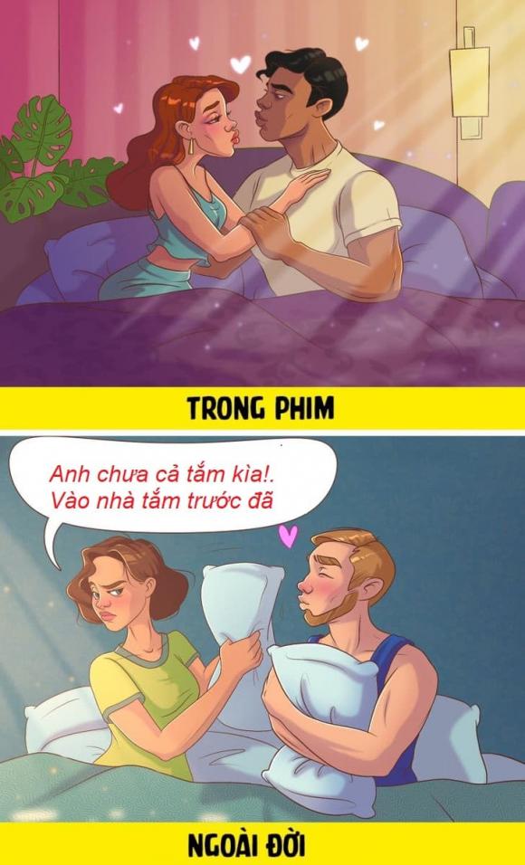 sự khác biệt giữa tình yêu trong phim và ngoài đời, tình yêu, bộ tranh, tranh minh họa, tình yêu ngoài đời