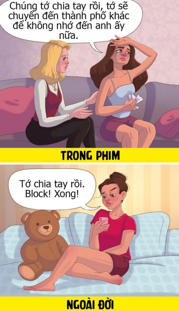 sự khác biệt giữa tình yêu trong phim và ngoài đời, tình yêu, bộ tranh, tranh minh họa, tình yêu ngoài đời