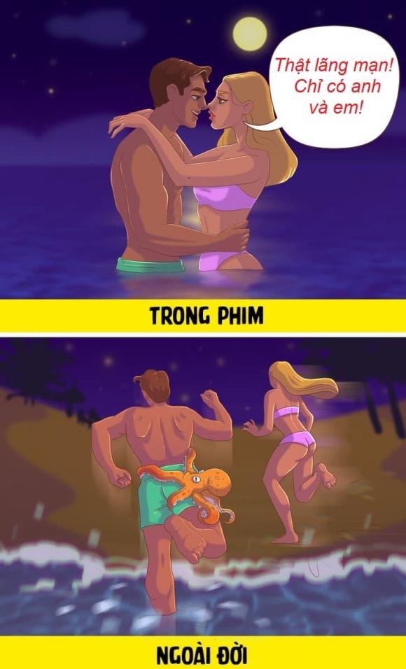 sự khác biệt giữa tình yêu trong phim và ngoài đời, tình yêu, bộ tranh, tranh minh họa, tình yêu ngoài đời