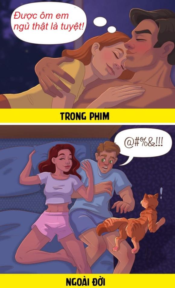 sự khác biệt giữa tình yêu trong phim và ngoài đời, tình yêu, bộ tranh, tranh minh họa, tình yêu ngoài đời