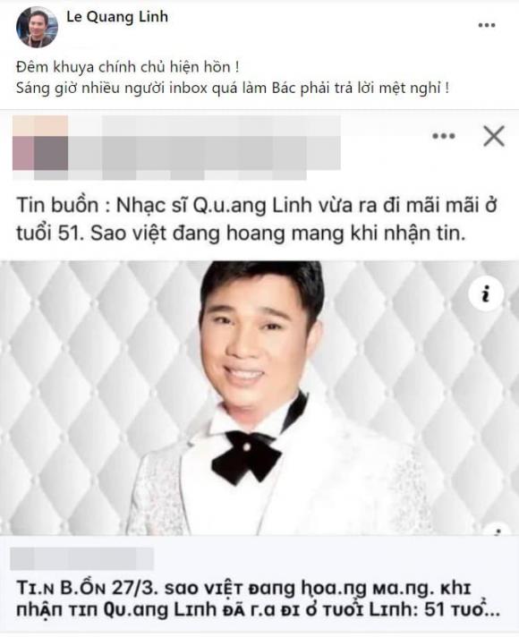 Ca sĩ Quang Linh lên tiếng về tin đồn qua đời.
