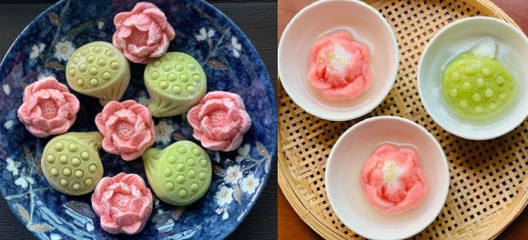 bánh trôi hoa sen, chè trôi nước hoa sen, cách làm bánh trôi hoa sen, món ngon 