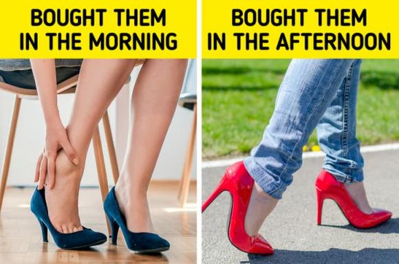 chọn giày, mua giày, sai lầm khi mua giày, mua giày buổi sáng, không nên mua giày buổi sáng, thời điểm mua giày